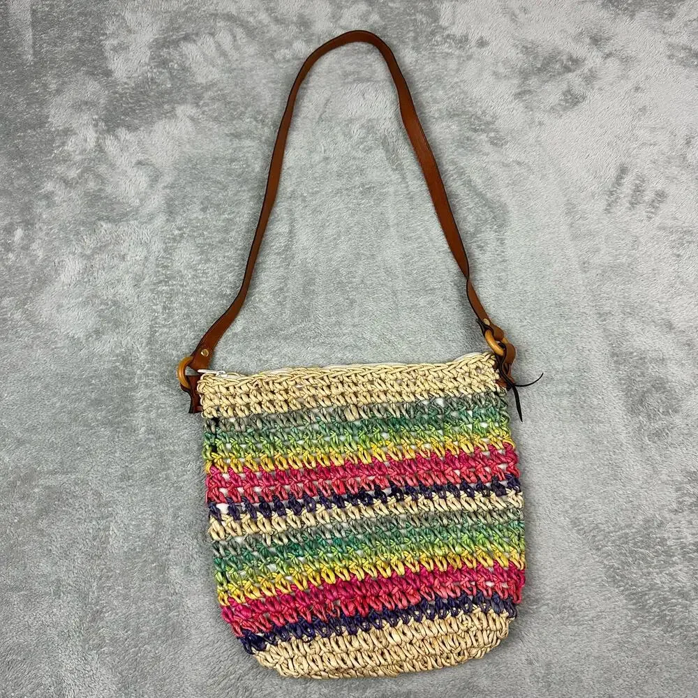 Rainbow Woven Straw Unbranded Crossbody Square‎ Bag